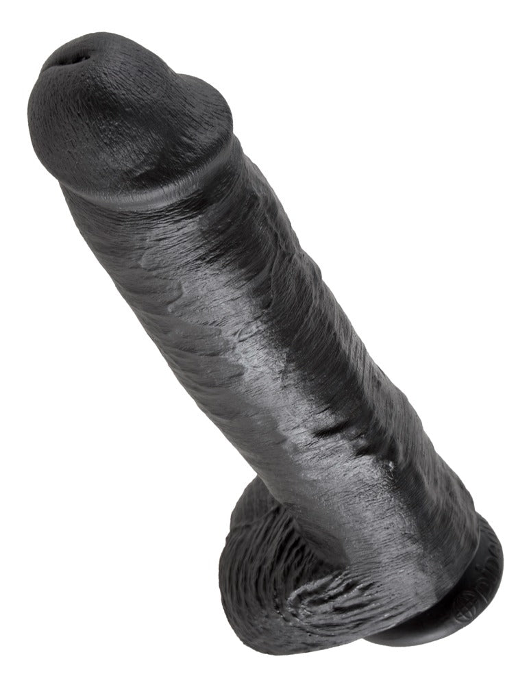 King Cock 11" Dildo Realista Negro con Testículos - 28 cm