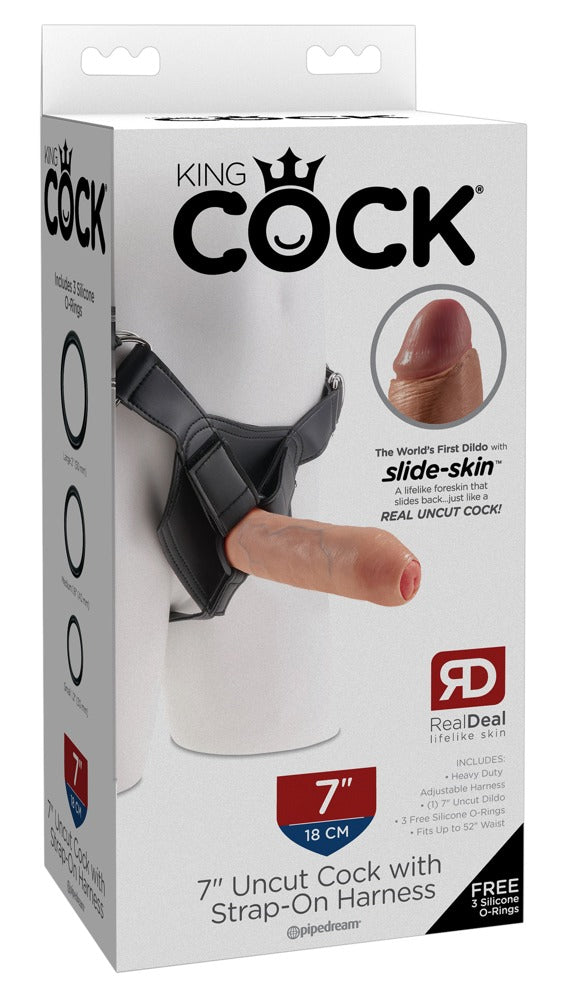King Cock 7 Uncut with Strap-On Harness - Arnés Realista