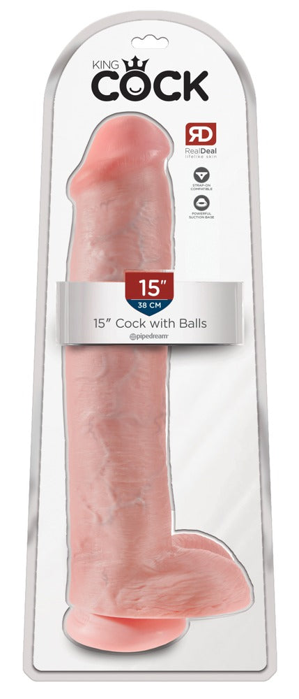 King Cock 15" Dildo Realista XXL con Testículos y Ventosa