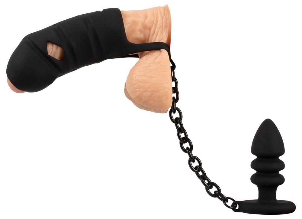 Black Velvets Cock Cage con Butt Plug - Jaula de Pene y Anillo Testicular