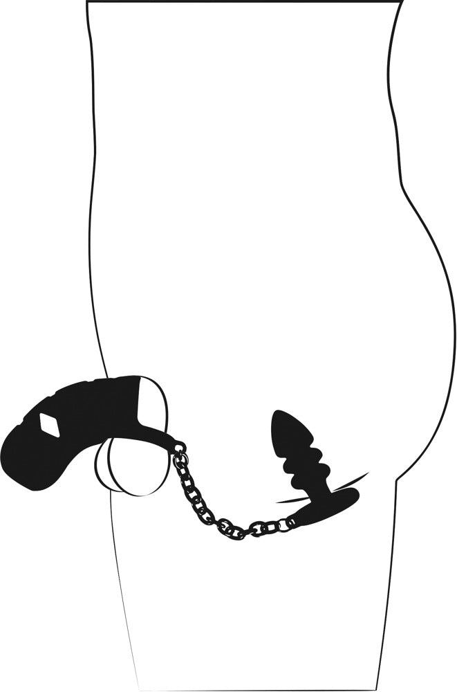 Black Velvets Cock Cage con Butt Plug - Jaula de Pene y Anillo Testicular