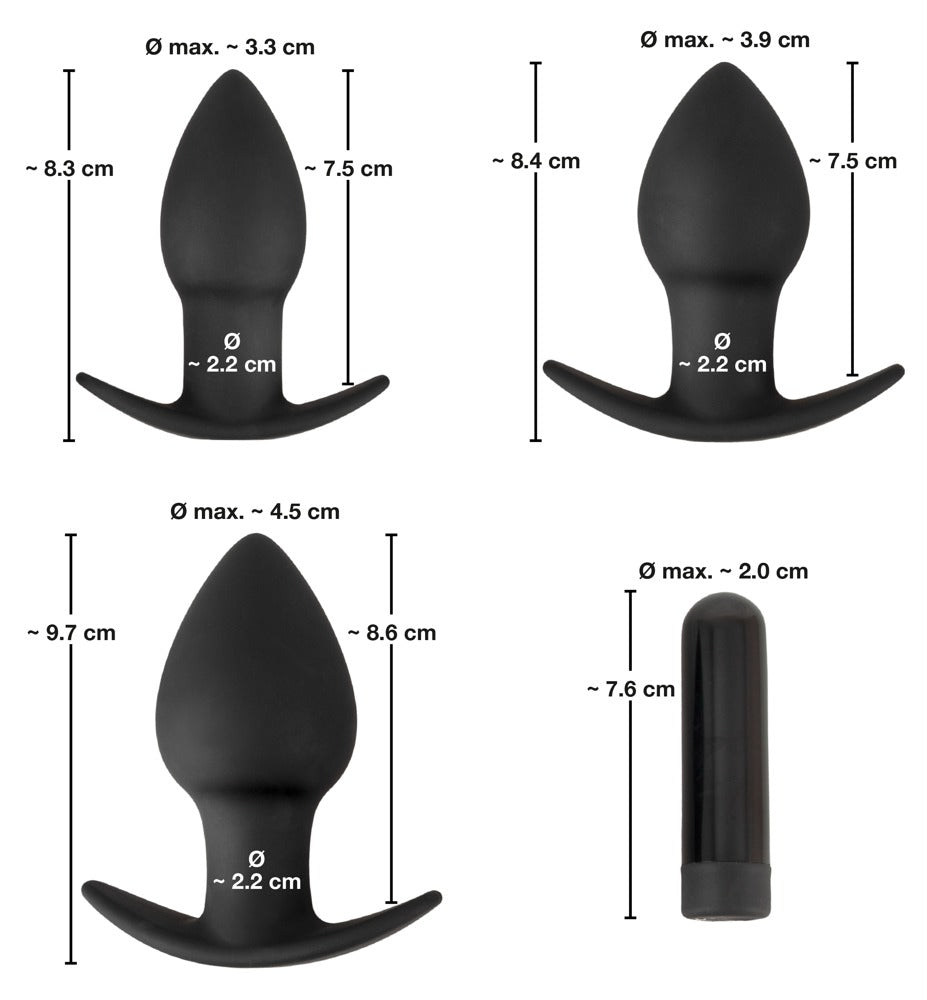 Set de 3 Plugs Anales Black Velvets con Vibrobullet