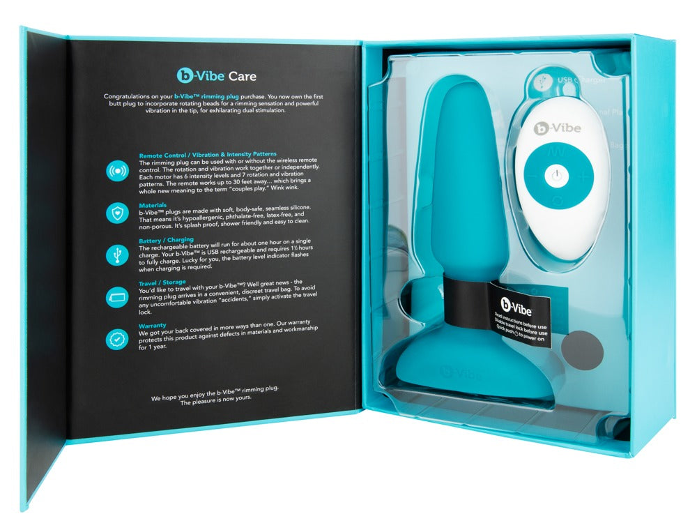 B-Vibe Rimming Plug Blue - Vibrador Anal con Perlas Rotatorias