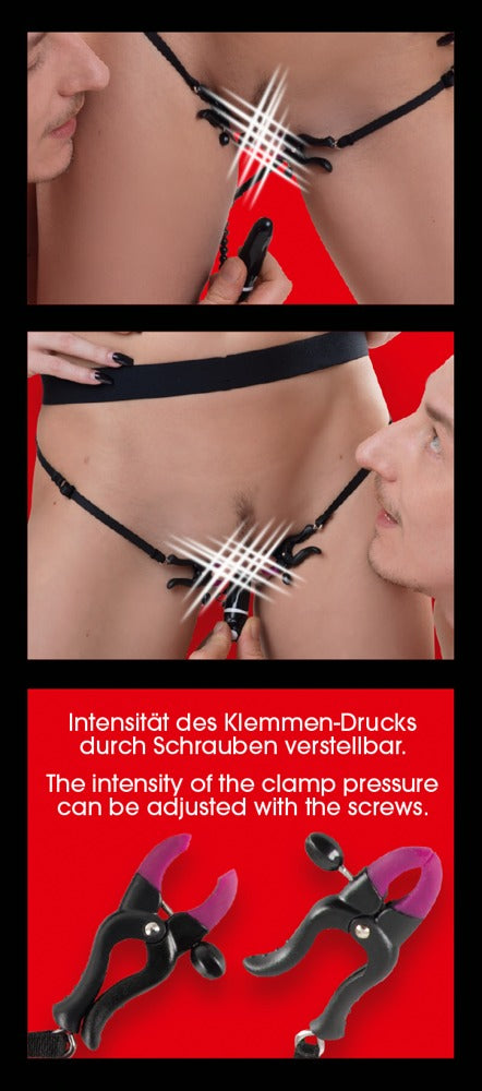 Bad Kitty Spreader String - Tanga con Pinzas Ajustables y Vibrador