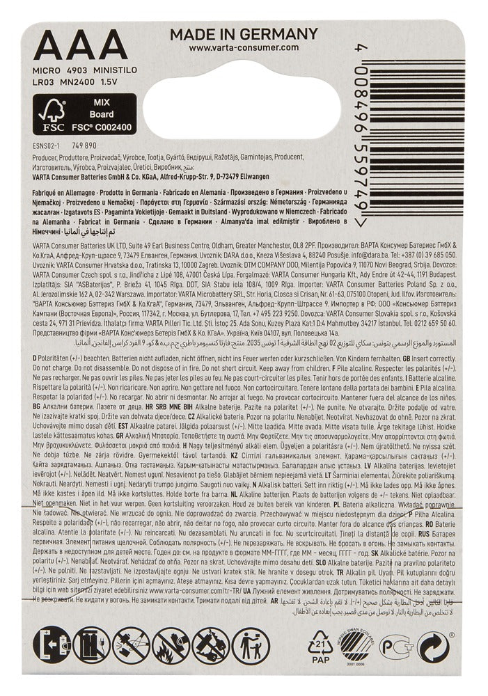 Pilas Varta AAA 10x4 - Pack 40 Unidades