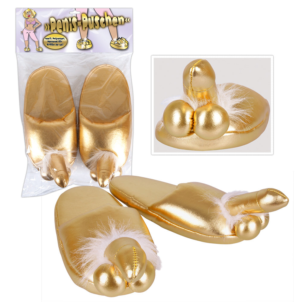 Penis Slippers Gold - Zapatillas de Fiesta Talla Única