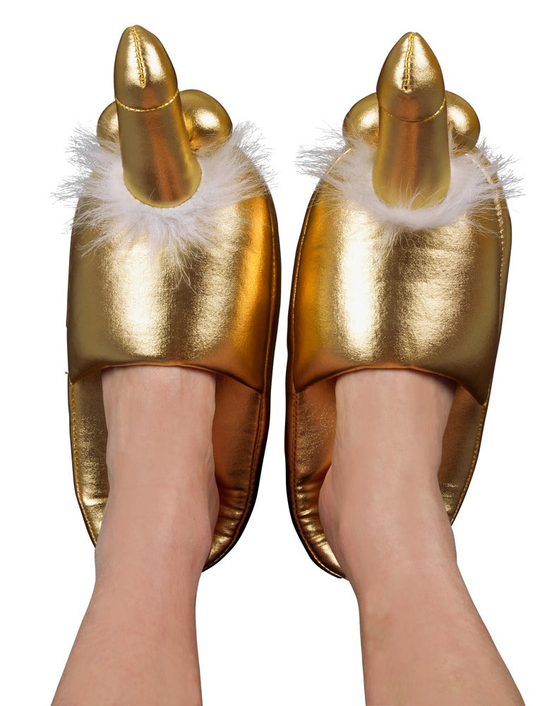 Penis Slippers Gold - Zapatillas de Fiesta Talla Única