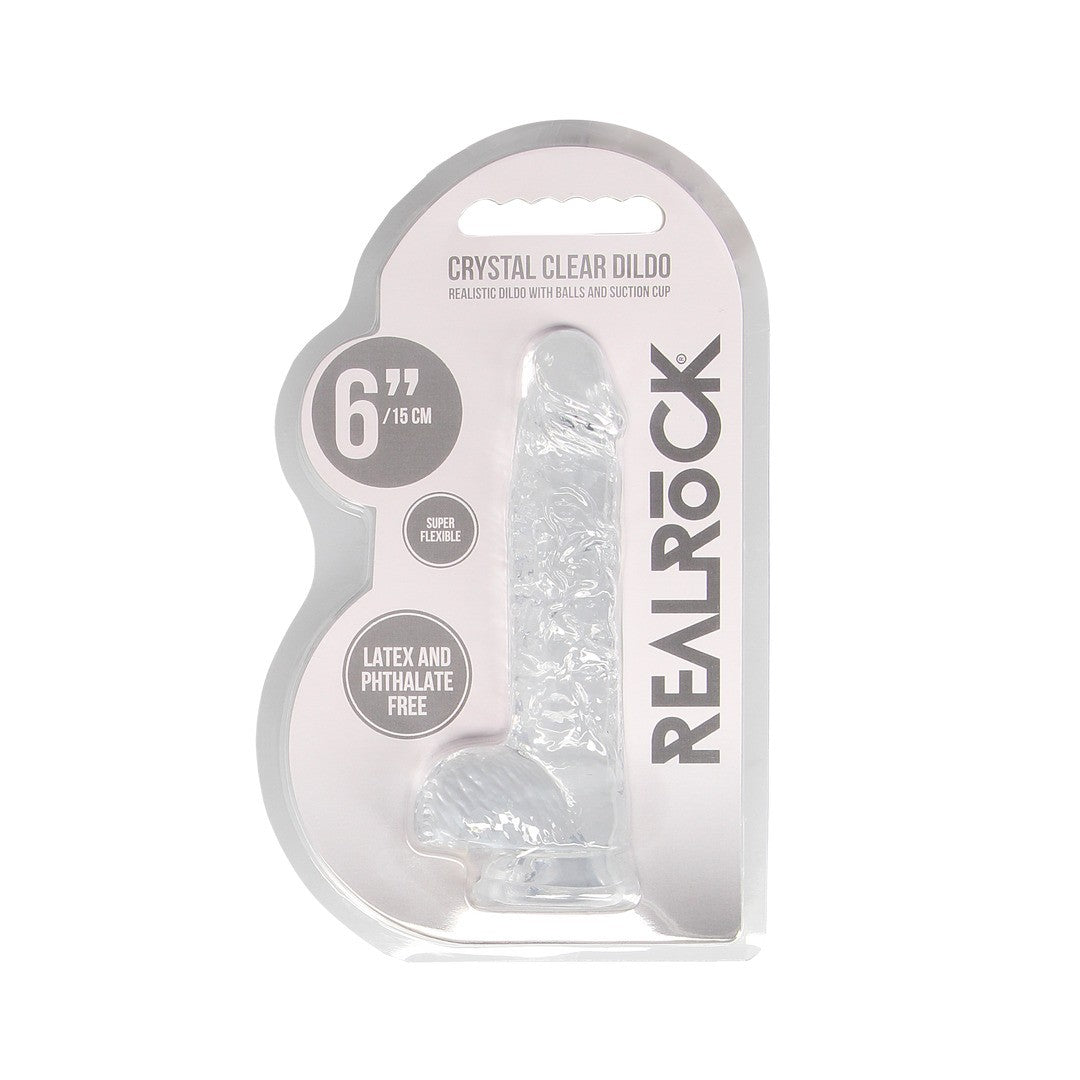 DILDO REALISTA CON TESTICULOS CRYSTAL CLEAR 6 /15 CM TRANSPARENTE REALROCK