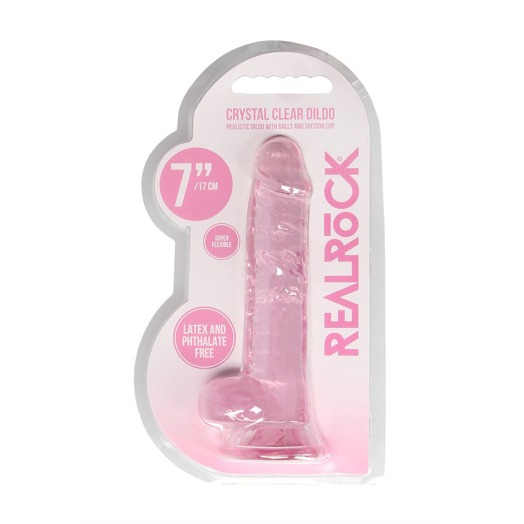 DILDO REALISTA CON TESTICULOS CRYSTAL CLEAR 7 /18 CM ROSA REALROCK