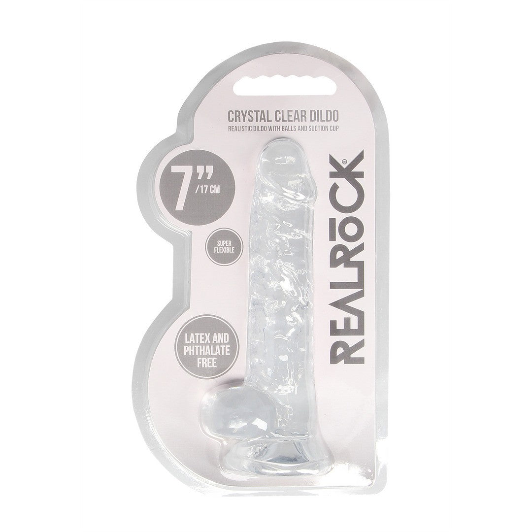 DILDO REALISTA CON TESTICULOS CRYSTAL CLEAR 7 /18 CM TRANSPARENTE REALROCK
