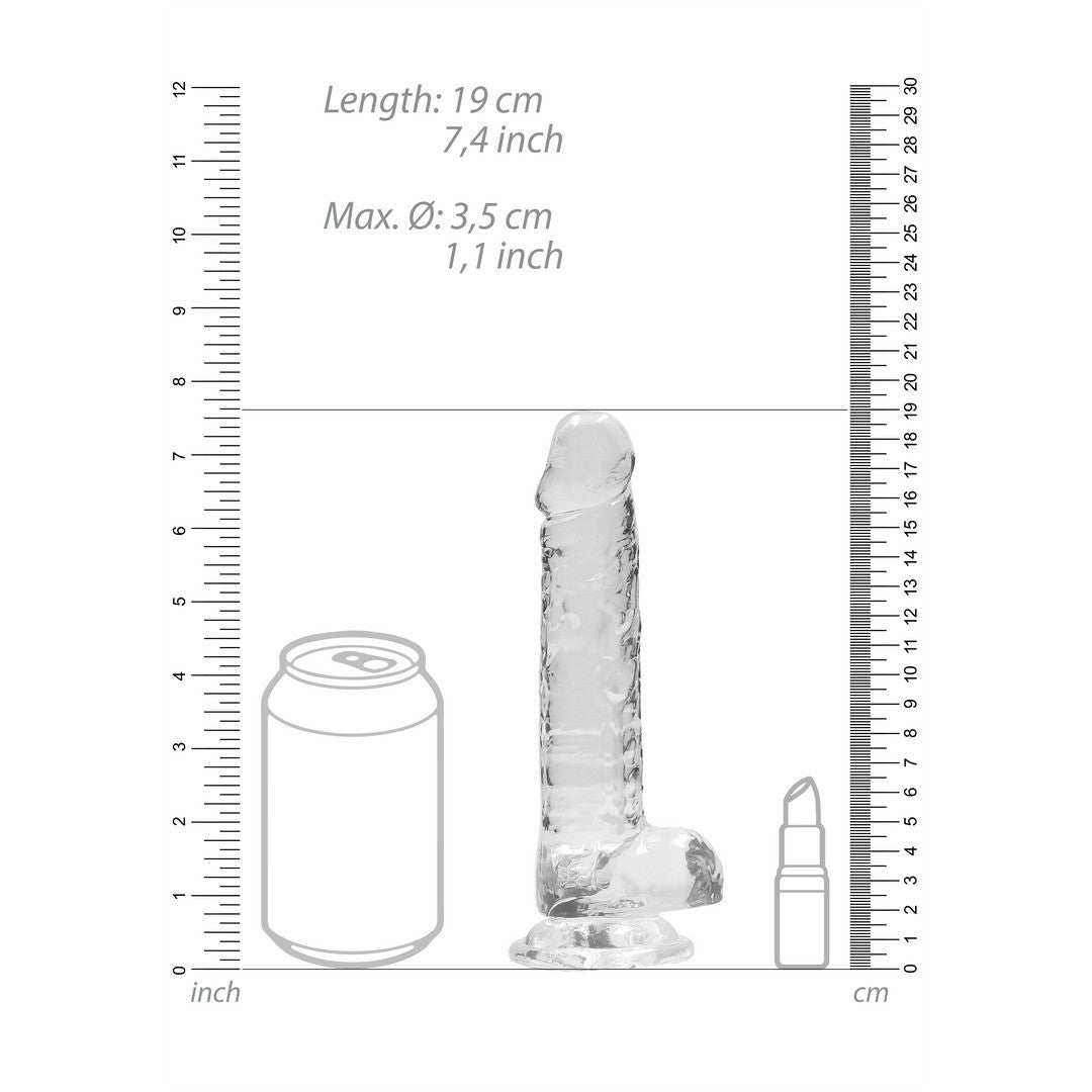 DILDO REALISTA CON TESTICULOS CRYSTAL CLEAR 7 /18 CM TRANSPARENTE REALROCK