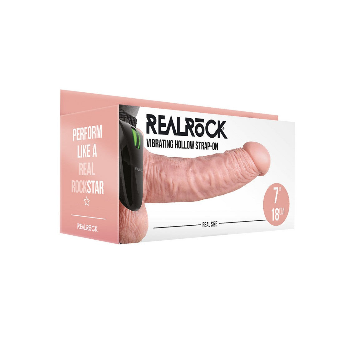 STRAP-ON HUECO CON TESTÍCULOS Y VIBRACIÓN 7 /18 CM FLESH REALROCK