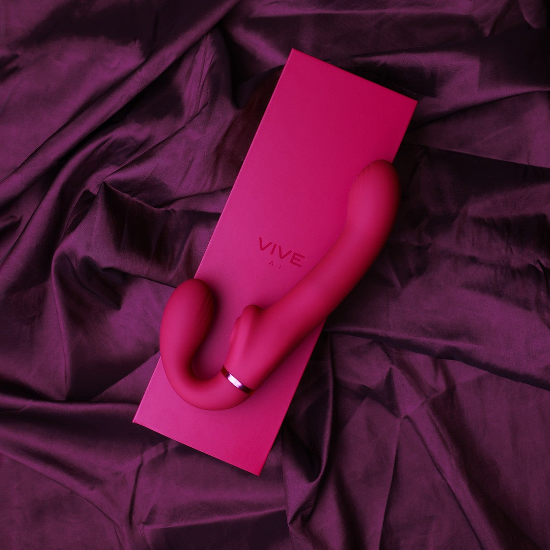 STRAP-ON SIN ARNÉS AI DUAL VIBRATING AIR WAVE TICKLER VIVE