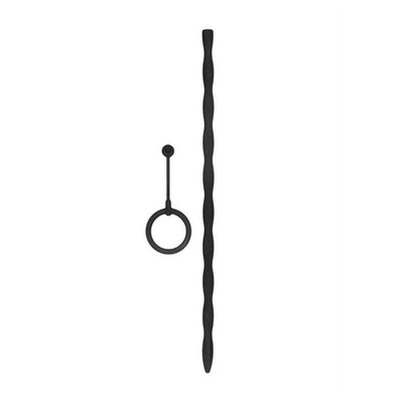 CONJUNTO DE SONDA DE URETRA CON ANILLO PARA EL PENE EN SILICONA NEGRO OUCH!