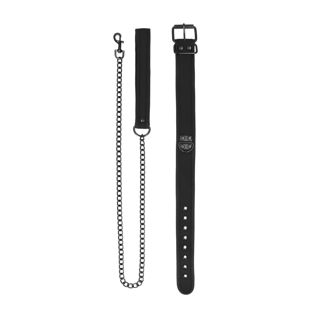COLLAR DE NEOPRENO NEGRO CON CORREA OUCH!