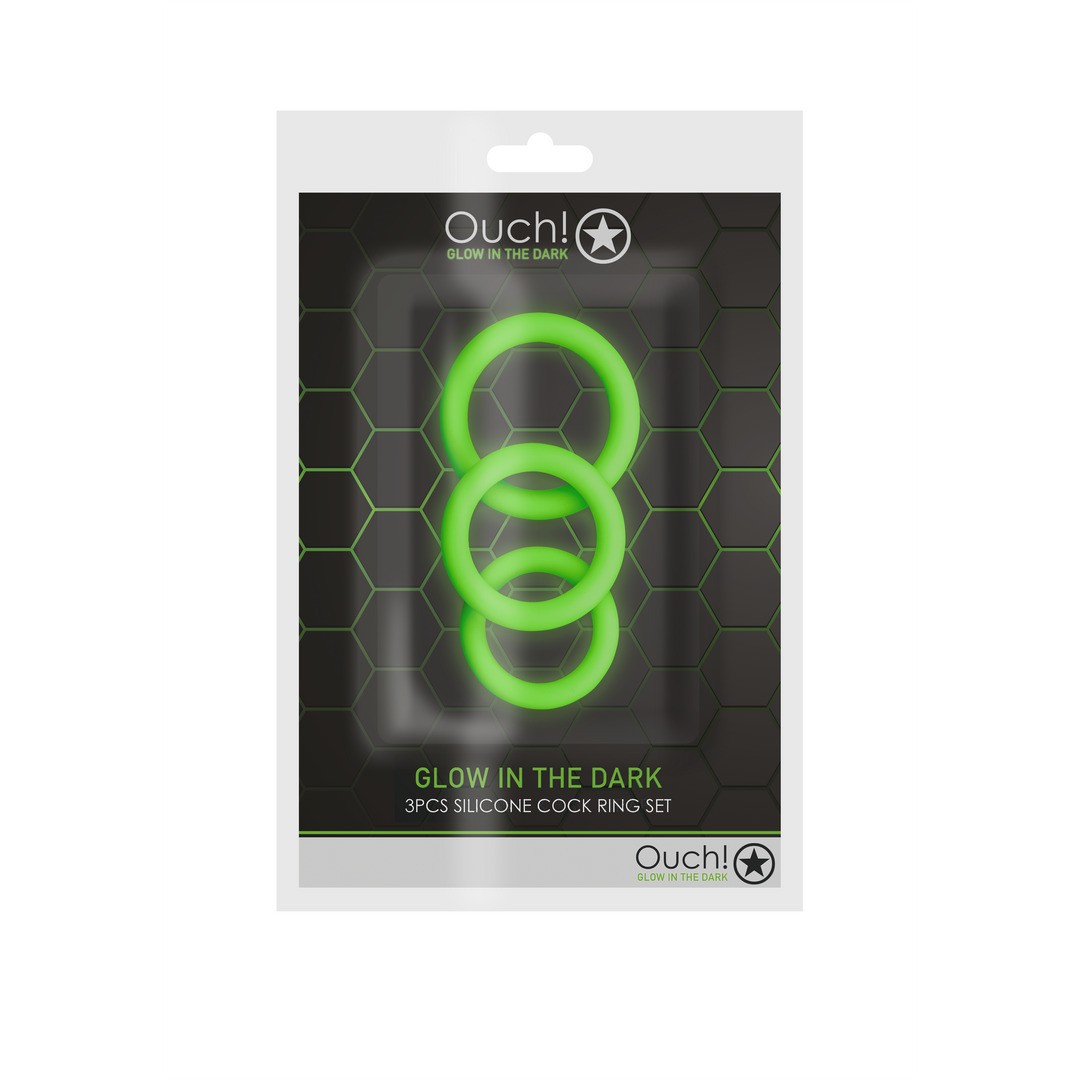 CONJUNTO DE 3 ANILLOS PARA EL PENE GLOW IN THE DARK OUCH!