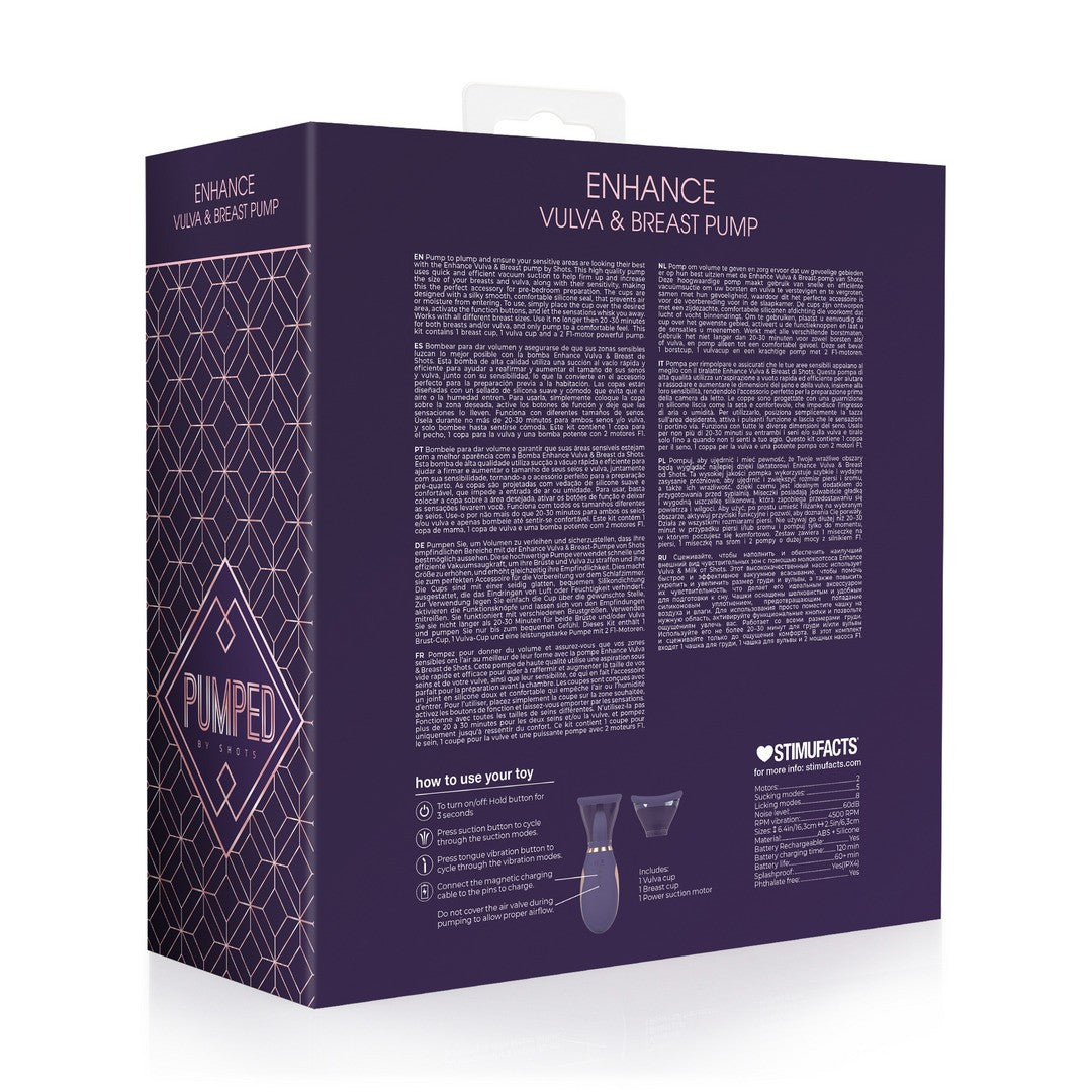 BOMBA VULVAR Y DE SENOS RECARGABLE ENHANCE MORADO PUMPED