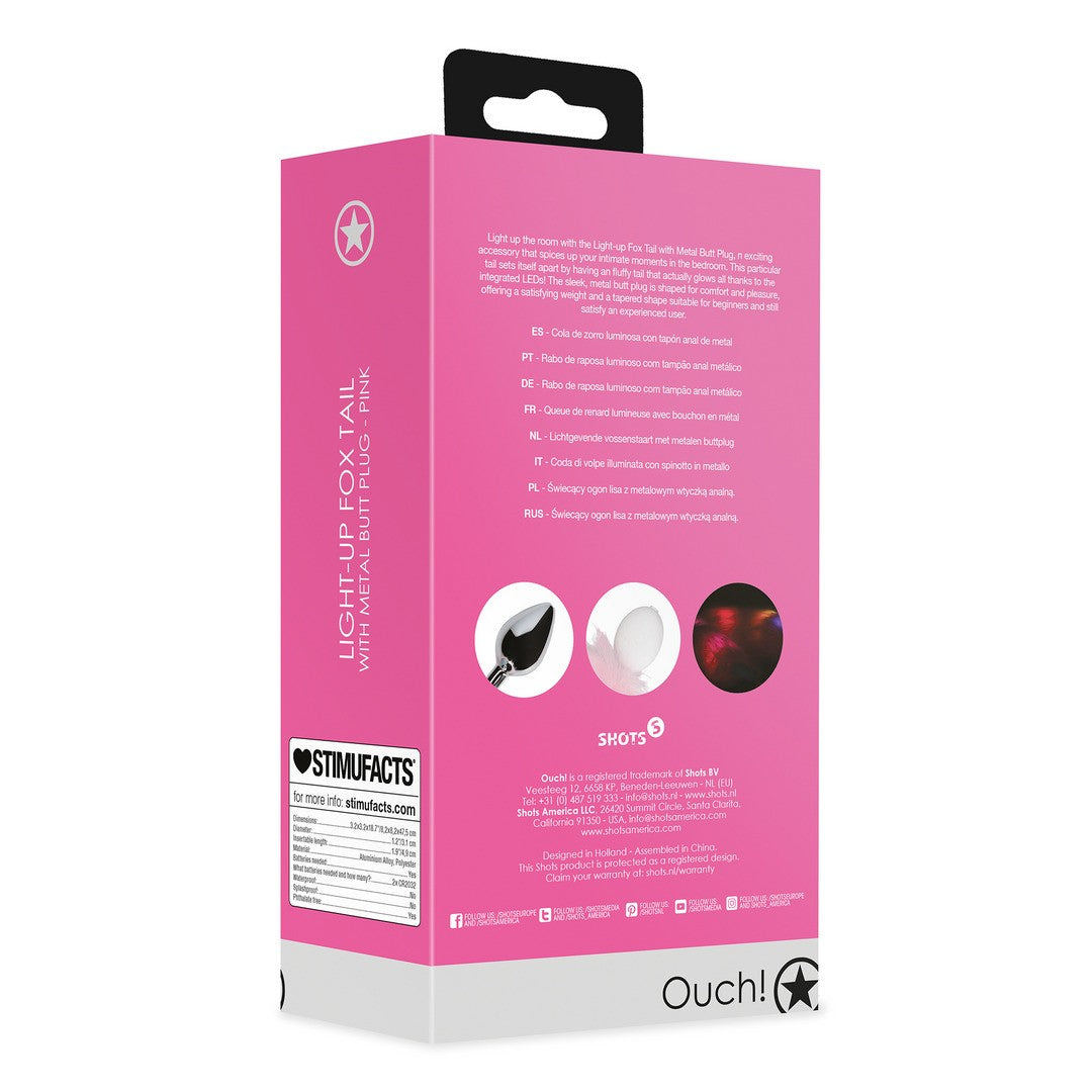 PLUG ANAL CON COLA DE ZORRO ROSA LUMINOSA OUCH!