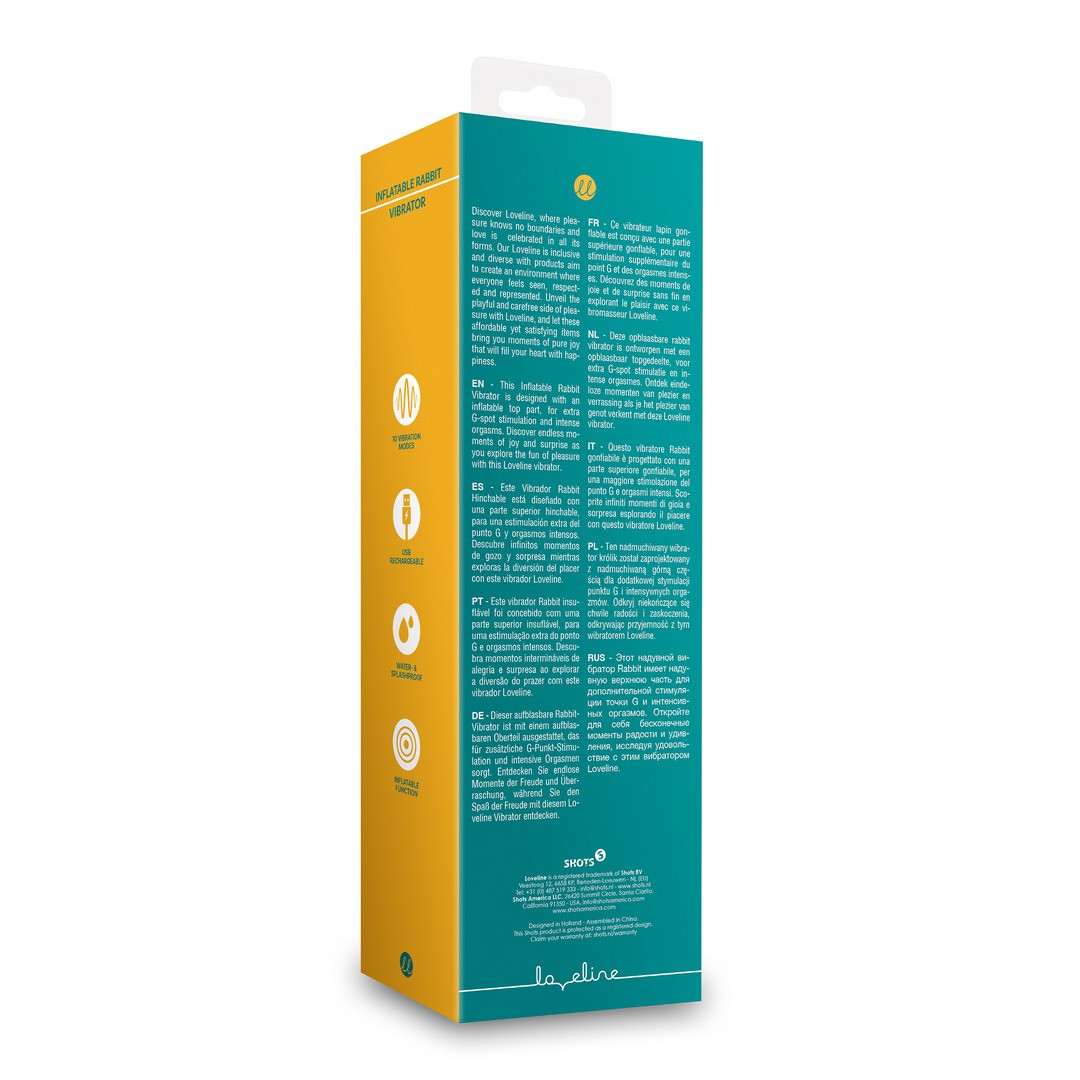 VIBRADOR CONEJO INFLABLE PEACOCK BLUE LOVELINE