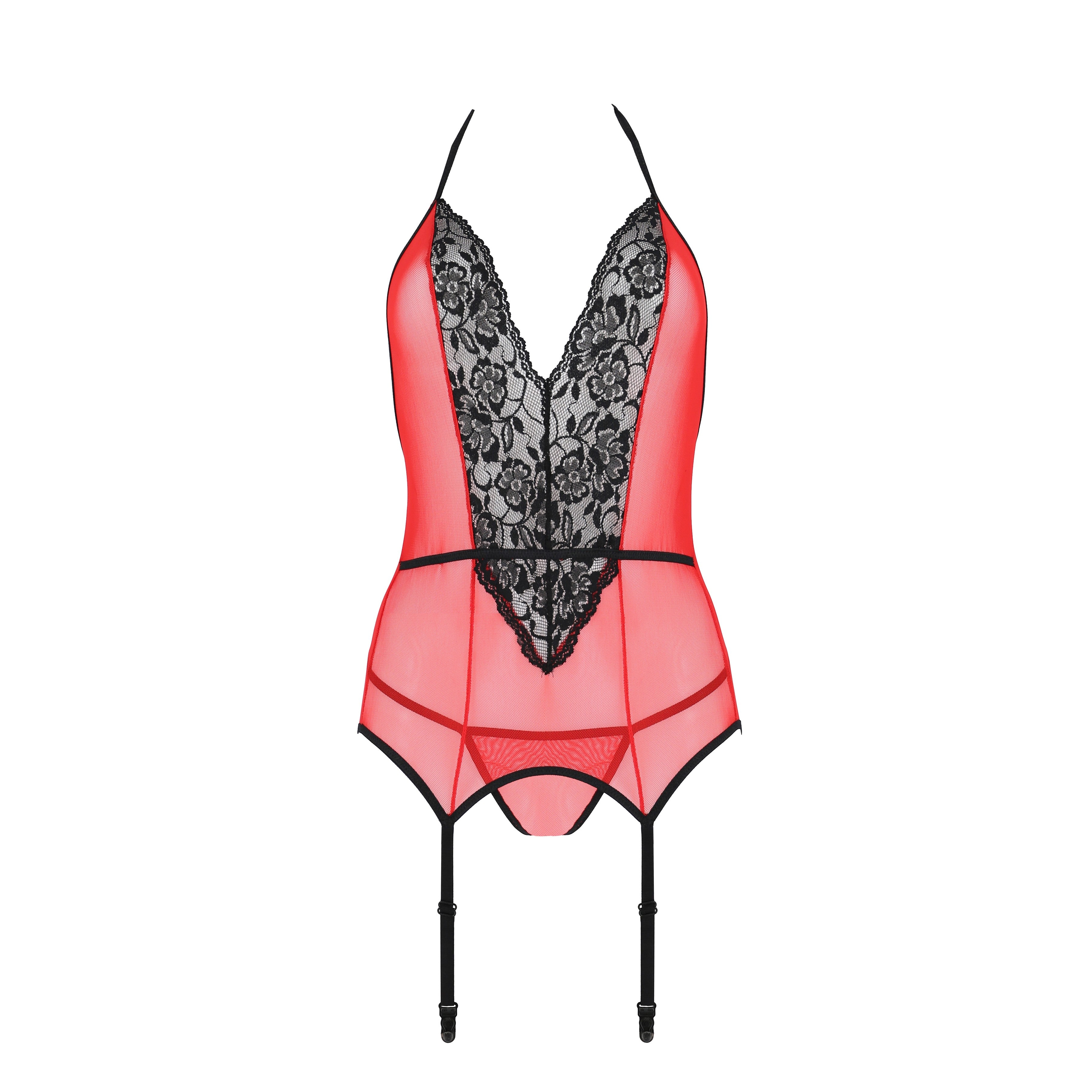 CORSÉ Y TANGA PEONIA ROJO EROTIC LINE PASSION