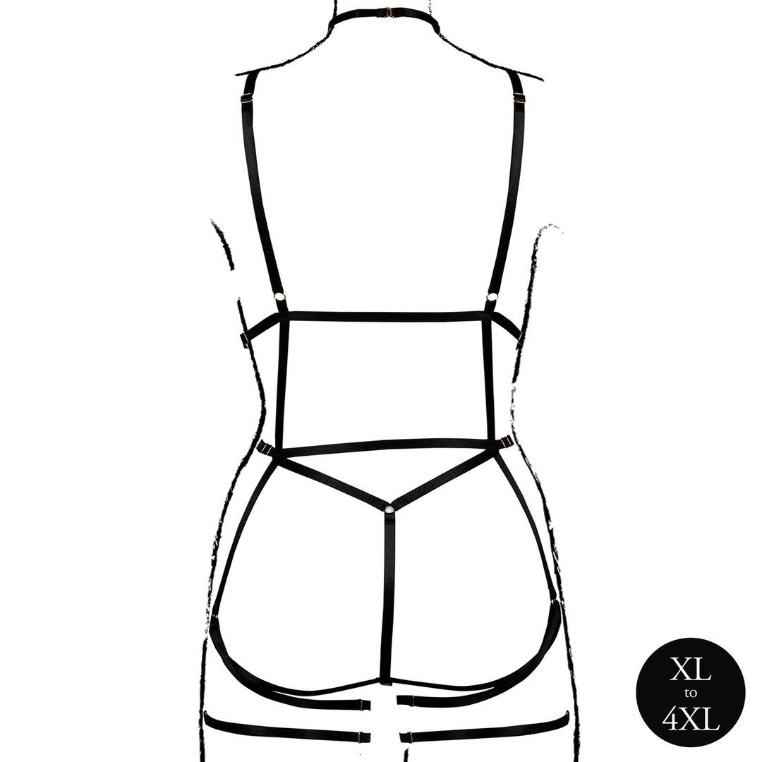 ARNÉS CORPORAL CON LIGUEROS NEGRO TALLA QUEEN LE DÉSIR