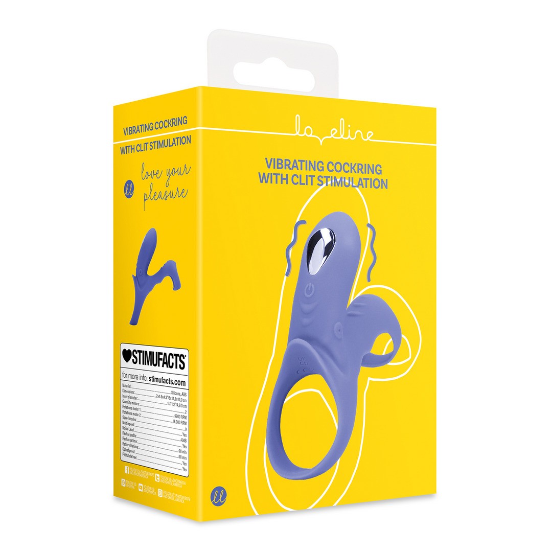 ANILLO PARA EL PENE CON VIBRACIÓN Y ESTIMULADOR DEL CLÍTORIS AZUL LOVELINE