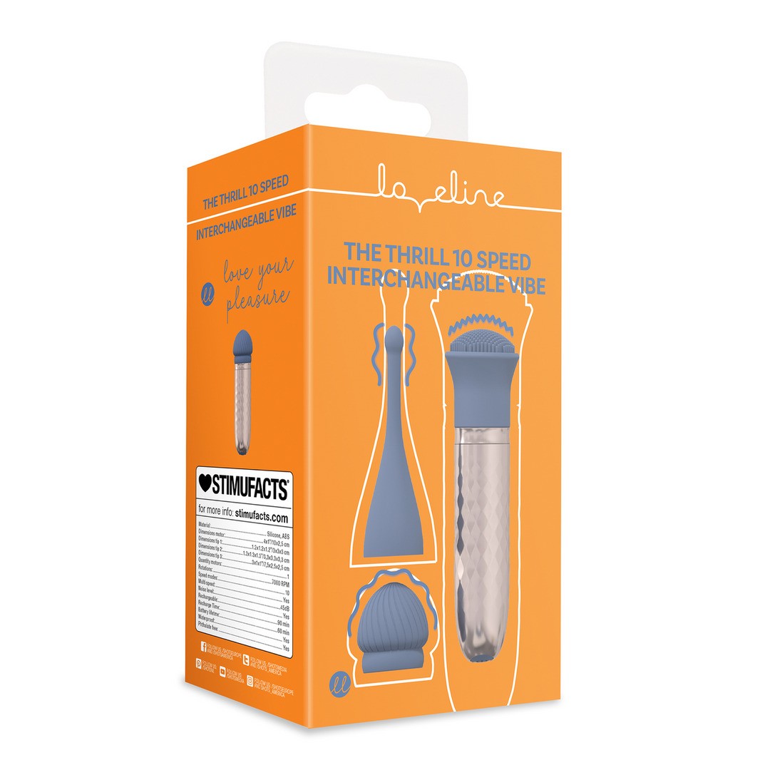 VIBRADOR THE THRILL10 SPEED INTERCHANGEABLE AZUL LOVELINE