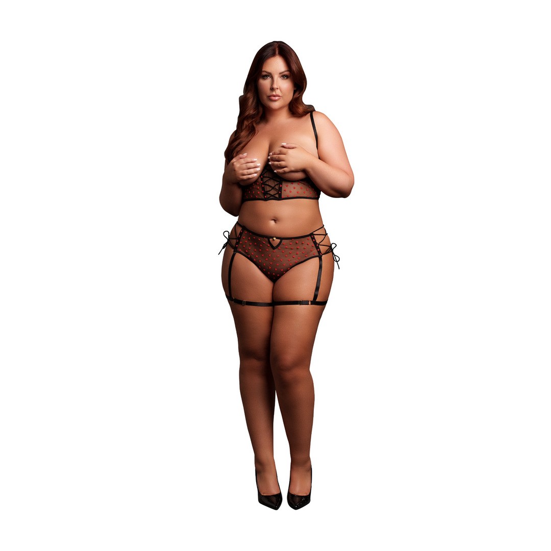 CONJUNTO DE 2 PIEZAS CON SUJETADOR ABIERTO Y TANGA NEGRO TALLA QUEEN LE DÉSIR