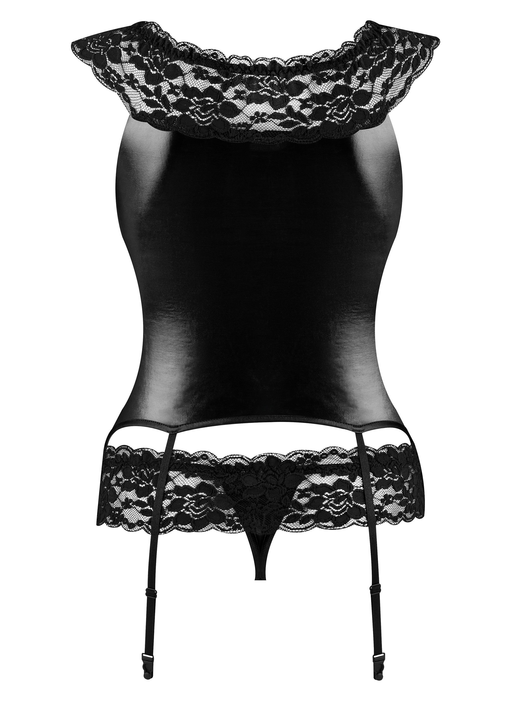 CORSÉ Y TANGA RAVEN SET NEGRO BEAUTY NIGHT FASHION