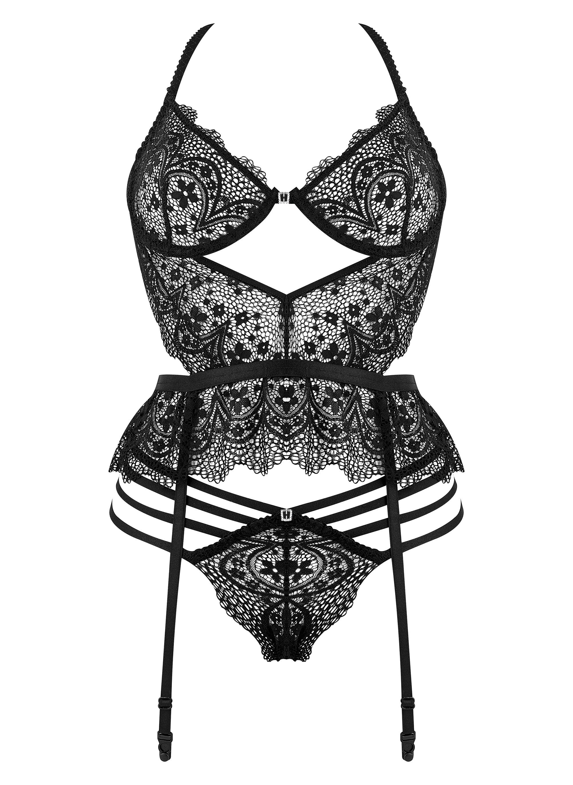 CORSÉ Y TANGA LACE TEMPTATION NEGRO BEAUTY NIGHT FASHION