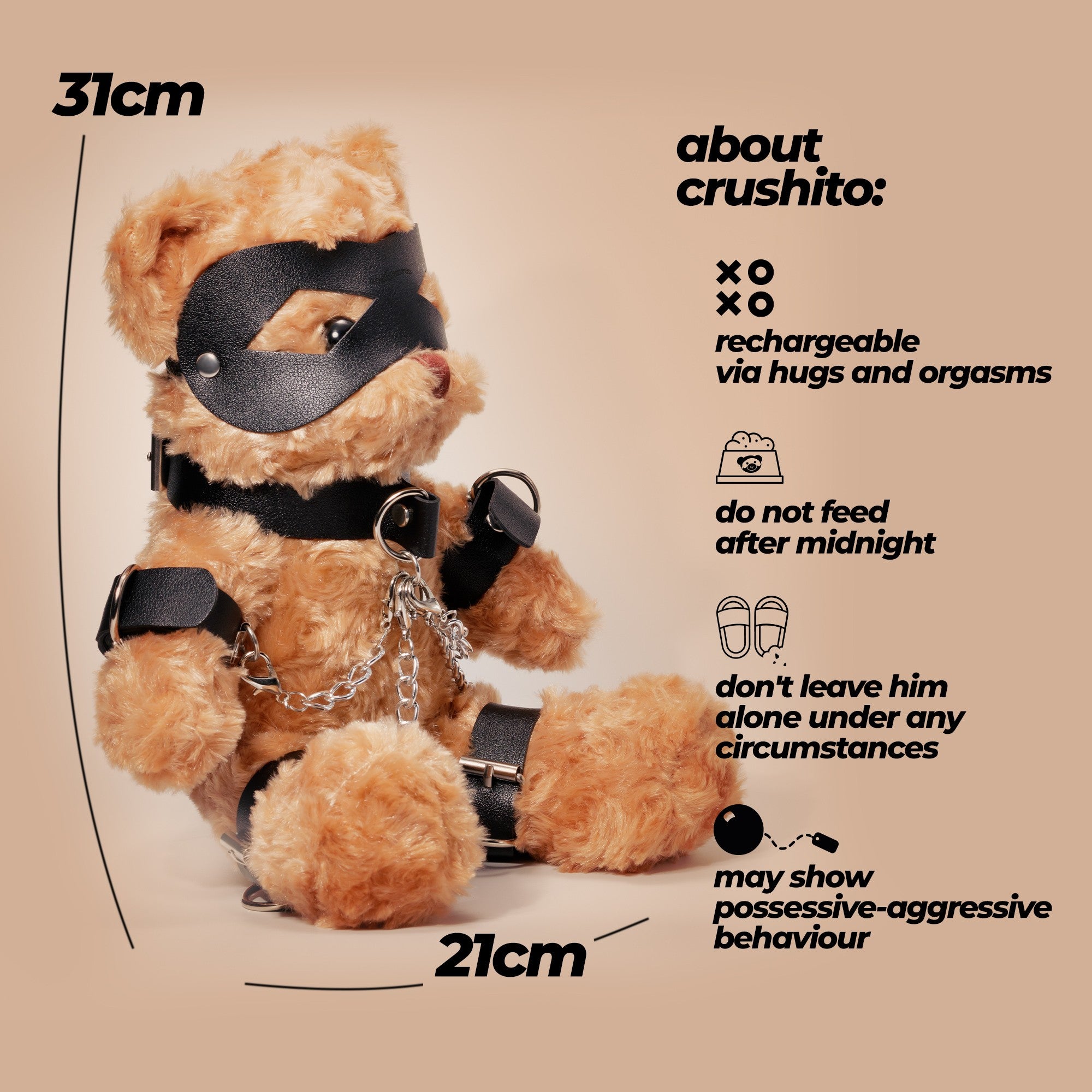 OSO TEDDY BONDAGE CRUSHITO NEGRO 31CM CRUSHIOUS