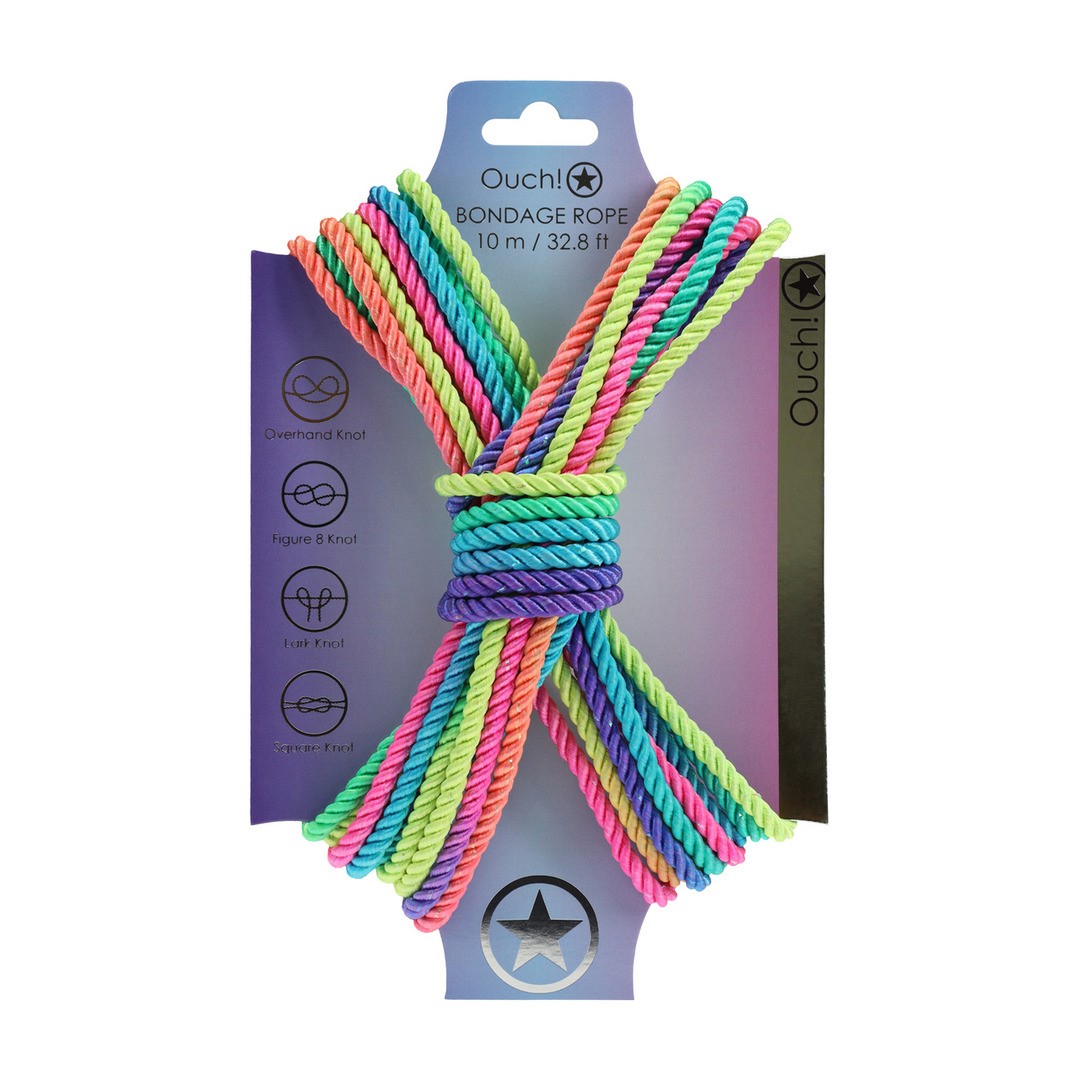 CUERDA DE BONDAGE DE POLIÉSTER 32.8 FT / 10 M MULTICOLOR CON BRILLO OUCH!