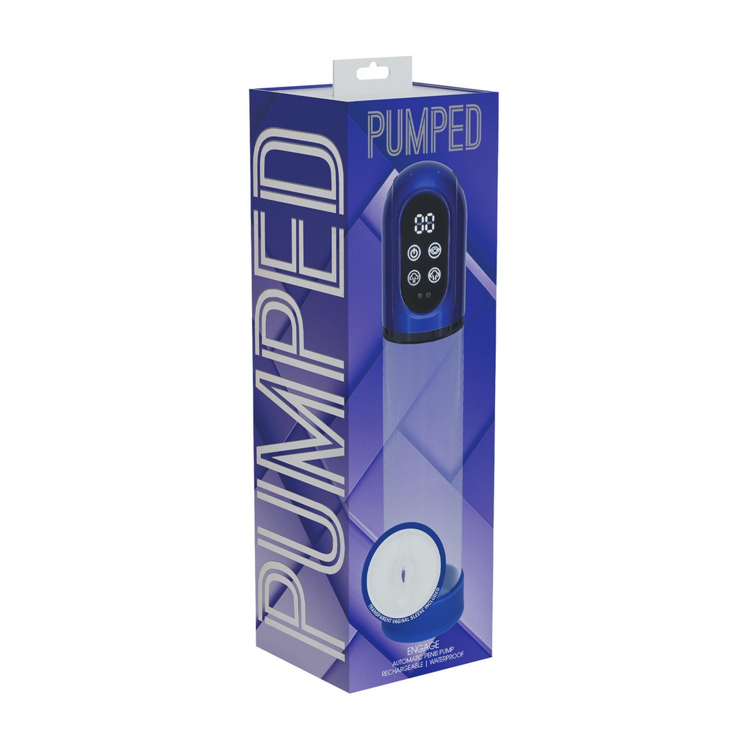 BOMBA AUTOMÁTICA PARA EL PENE Y MASTURBADOR ENGAGE METALLIC BLUE PUMPED
