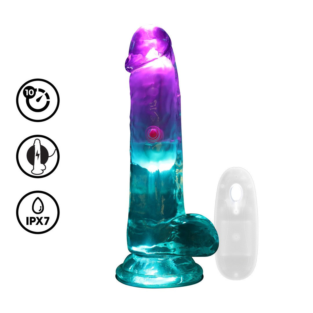VIBRADOR CON LED Y MANDO A DISTANCIA LED VIBRATING STRAIGHT COCK WITH BALLS 6 /15 CM REALROCK