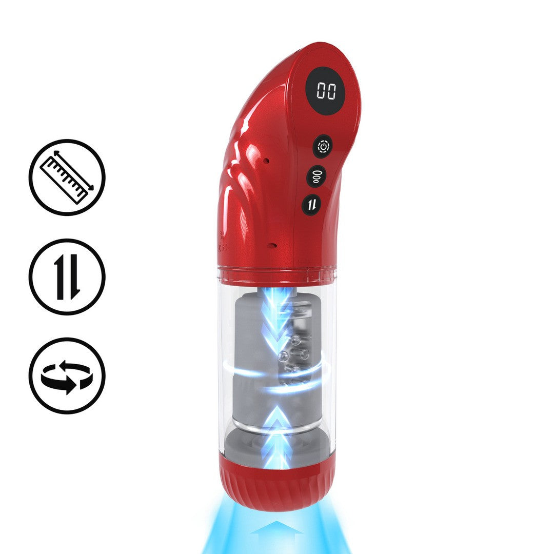 MASTURBADOR VIBRATORIO CON SUCCIÓN E IMPULSO STROKEMATE METALLIC RED PUMPED