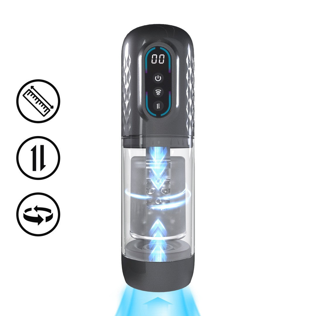 MASTURBADOR VIBRATORIO CON SUCCIÓN E IMPULSO VORTEX GUN METAL PUMPED