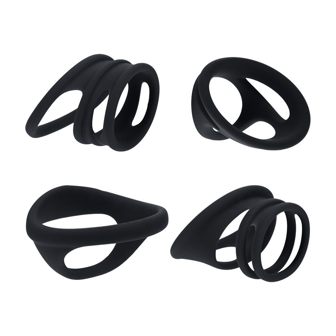 CONJUNTO DE 4 ANILLOS PARA EL PENE Y LOS TESTÍCULOS NEGRO LEVELZ