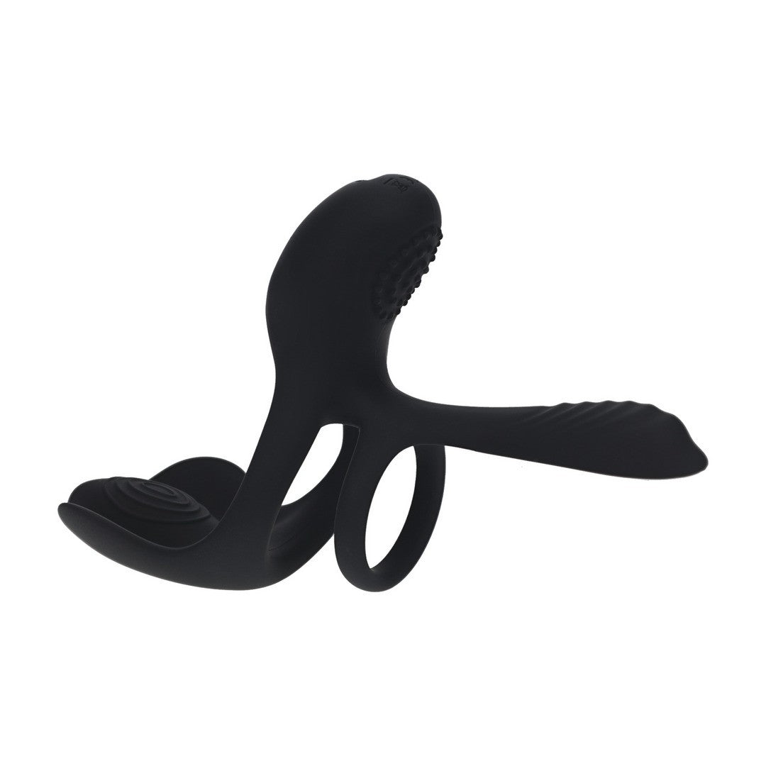 ANILLO PARA EL PENE DE SILICONA CON VIBRACIÓN Y TRIPLE  MOTOR NEGRO LEVELZ