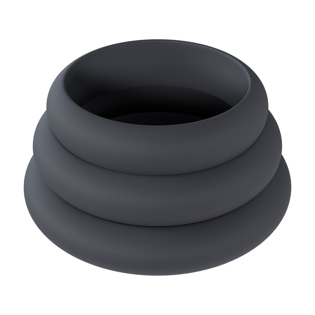 CONJUNTO DE 3 ANILLOS DE SILICONA PARA EL PENE WIDE O L/XL/XXL NEGRO LEVELZ