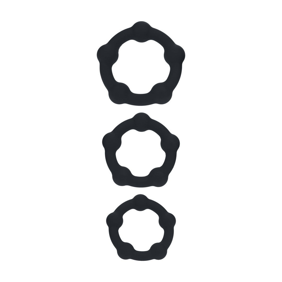 CONJUNTO DE 3 ANILLOS PARA EL PENE DE SILICONA CON PERLAS S/M/L NEGRO LEVELZ
