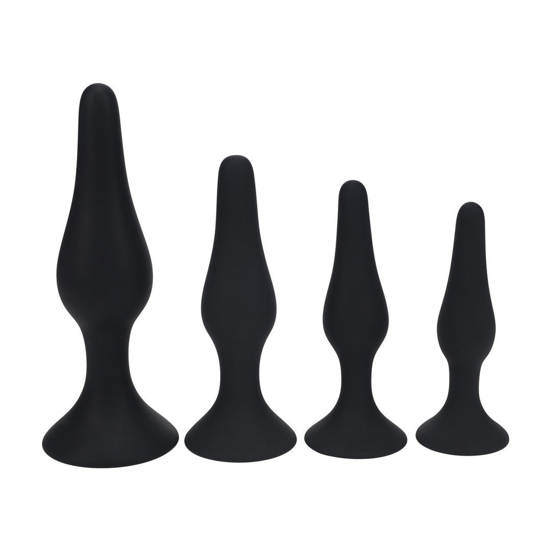 CONJUNTO DE 4 PLUGS ANAIS DE SILICONA SLIM S/M/L/XL NEGRO LEVELZ