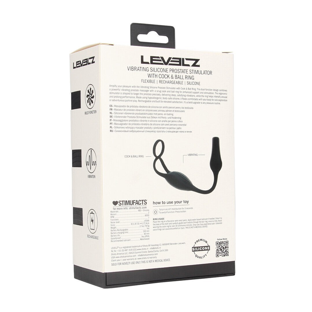ESTIMULADOR DE PRÓSTATA DE SILICONA CON VIBRACIÓN Y ANILLO PARA EL PENE LEVELZ