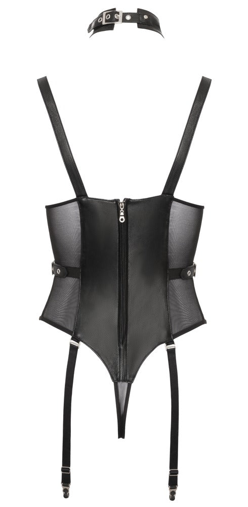 Body de Cuero ZADO XL con Tirantes Desmontables - Piel de Napa Negra