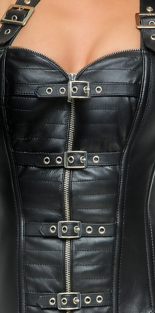 Corsé de Cuero Napa Zado L - Diseño Rockero con Cremallera
