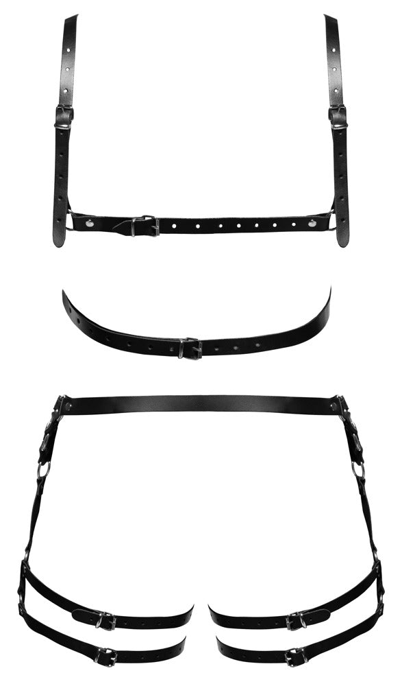 Leather Harness Set M/L Zado - Arnés de Cuero Negro Ajustable