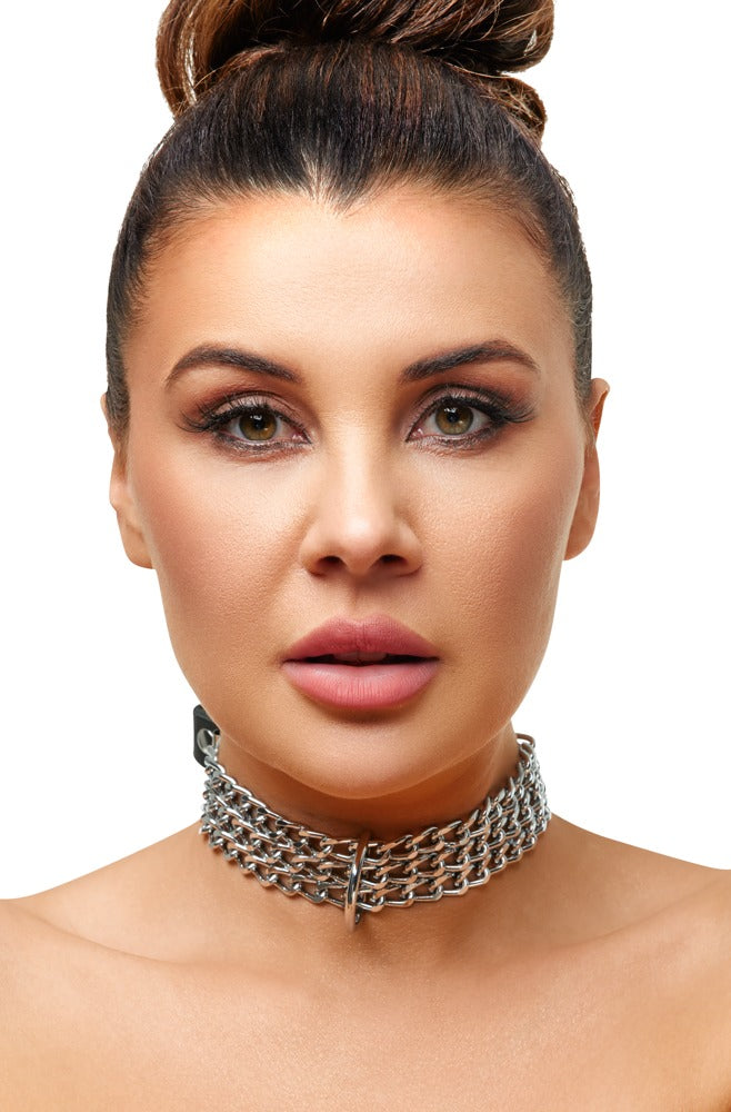 Collar de Cuero ZADO con Cadenas Metálicas Ajustable