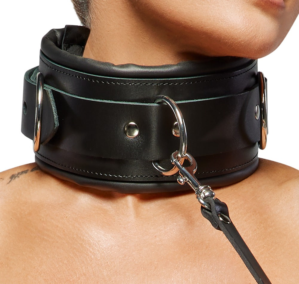 Collar y Correa de Cuero ZADO con Candado - Bondage Profesional