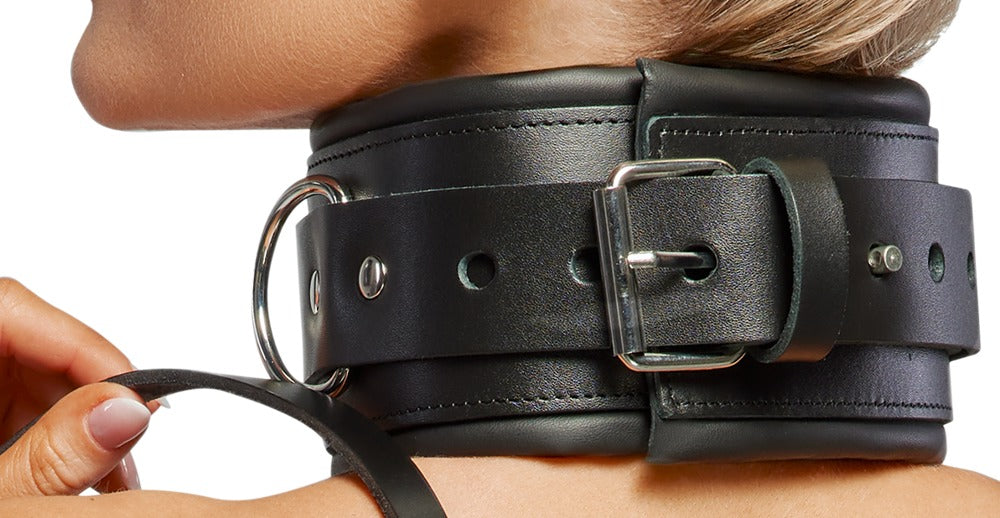Collar y Correa de Cuero ZADO con Candado - Bondage Profesional