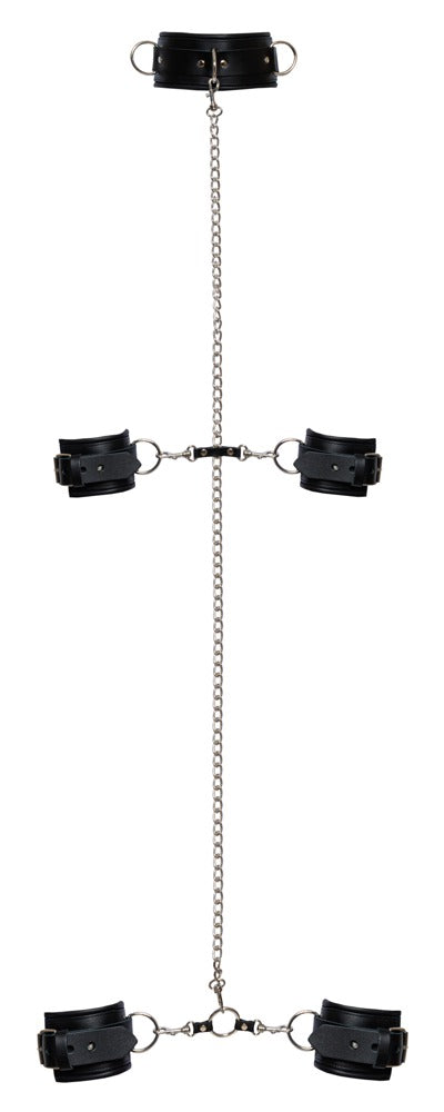 Padded Leather Restraint Set ZADO - Juego Bondage Profesional con Collar, Esposas y Cadena