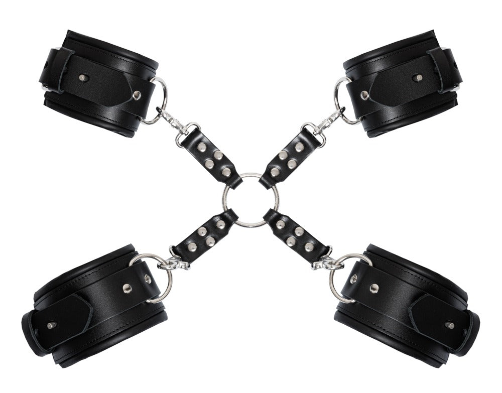 Padded Leather Restraint Set ZADO - Juego Bondage Profesional con Collar, Esposas y Cadena